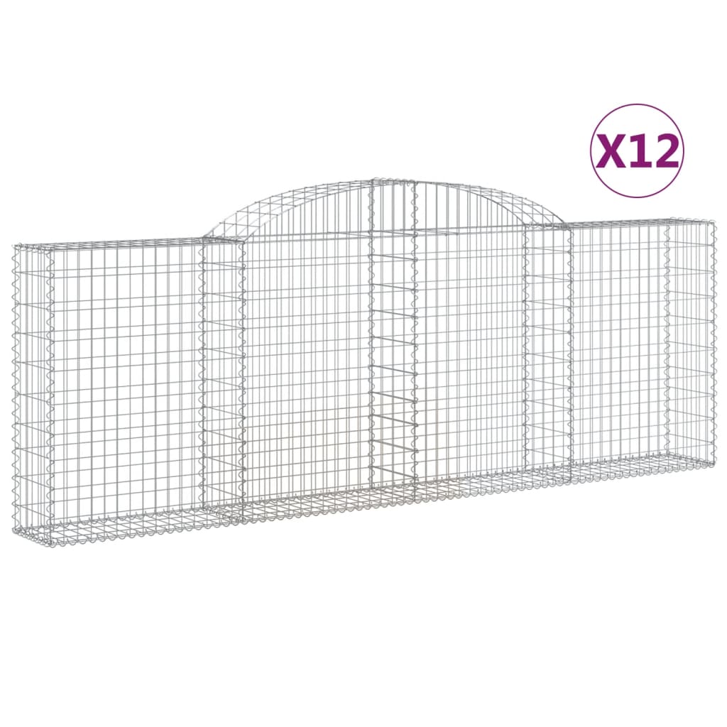 vidaXL Arched Gabion Baskets 12 pcs 300x30x100/120 cm Galvanised Iron