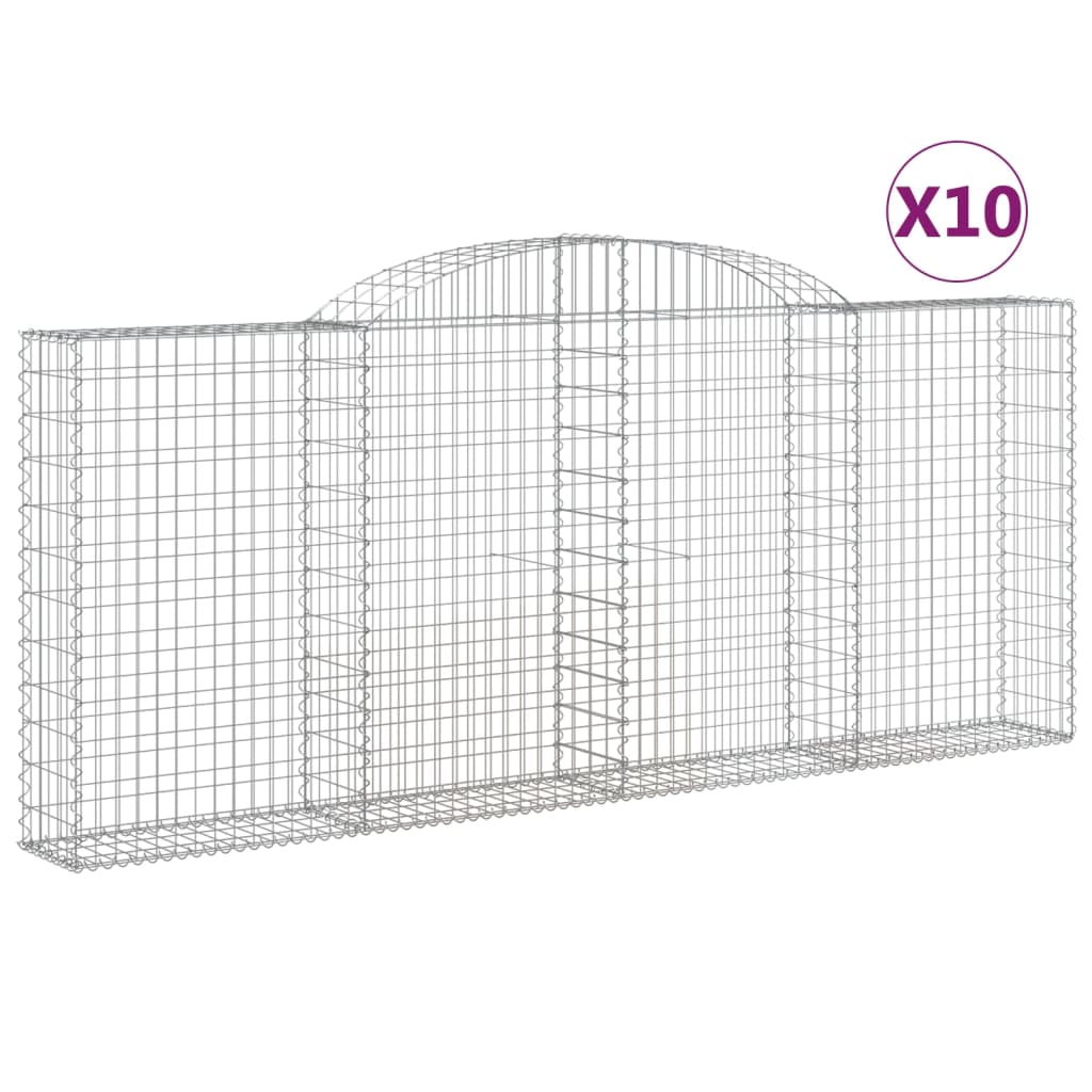 vidaXL Arched Gabion Baskets 10 pcs 300x30x120/140 cm Galvanised Iron