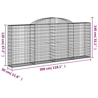 vidaXL Arched Gabion Baskets 10 pcs 300x30x120/140 cm Galvanised Iron
