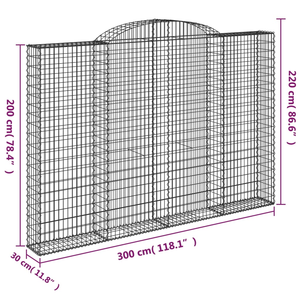 vidaXL Arched Gabion Baskets 2 pcs 300x30x200/220 cm Galvanised Iron