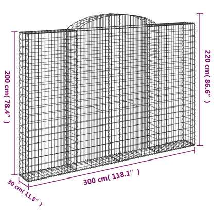 vidaXL Arched Gabion Baskets 5 pcs 300x30x200/220 cm Galvanised Iron