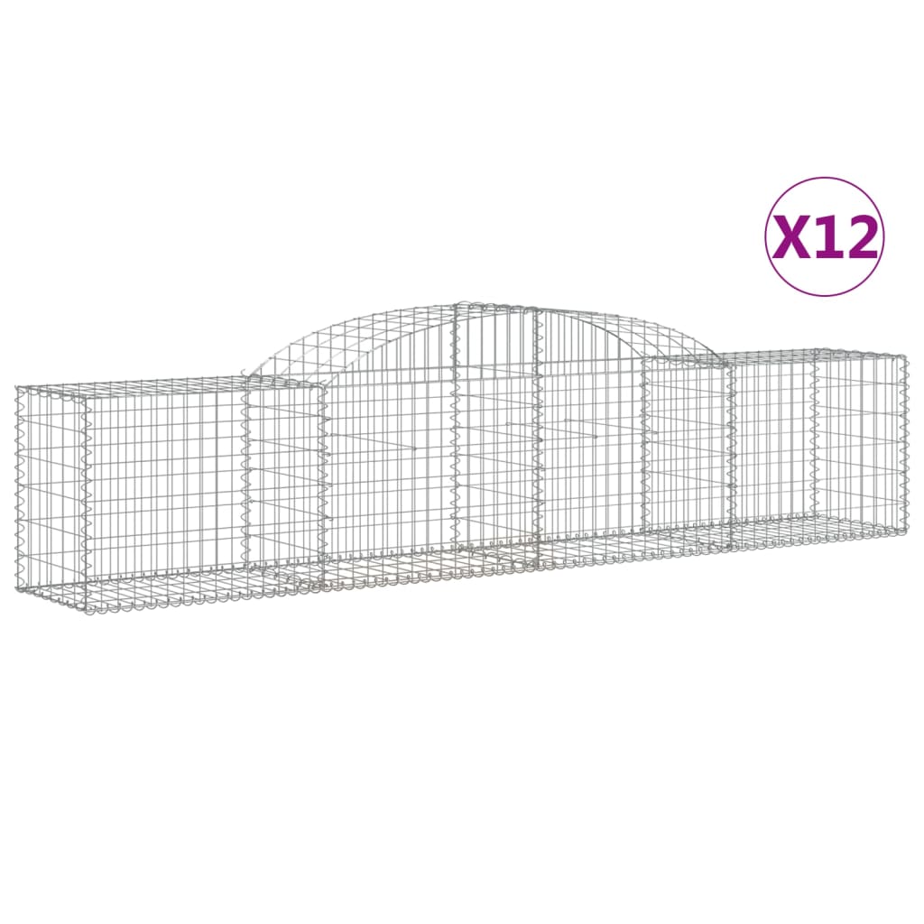 vidaXL Arched Gabion Baskets 12 pcs 300x50x60/80 cm Galvanised Iron