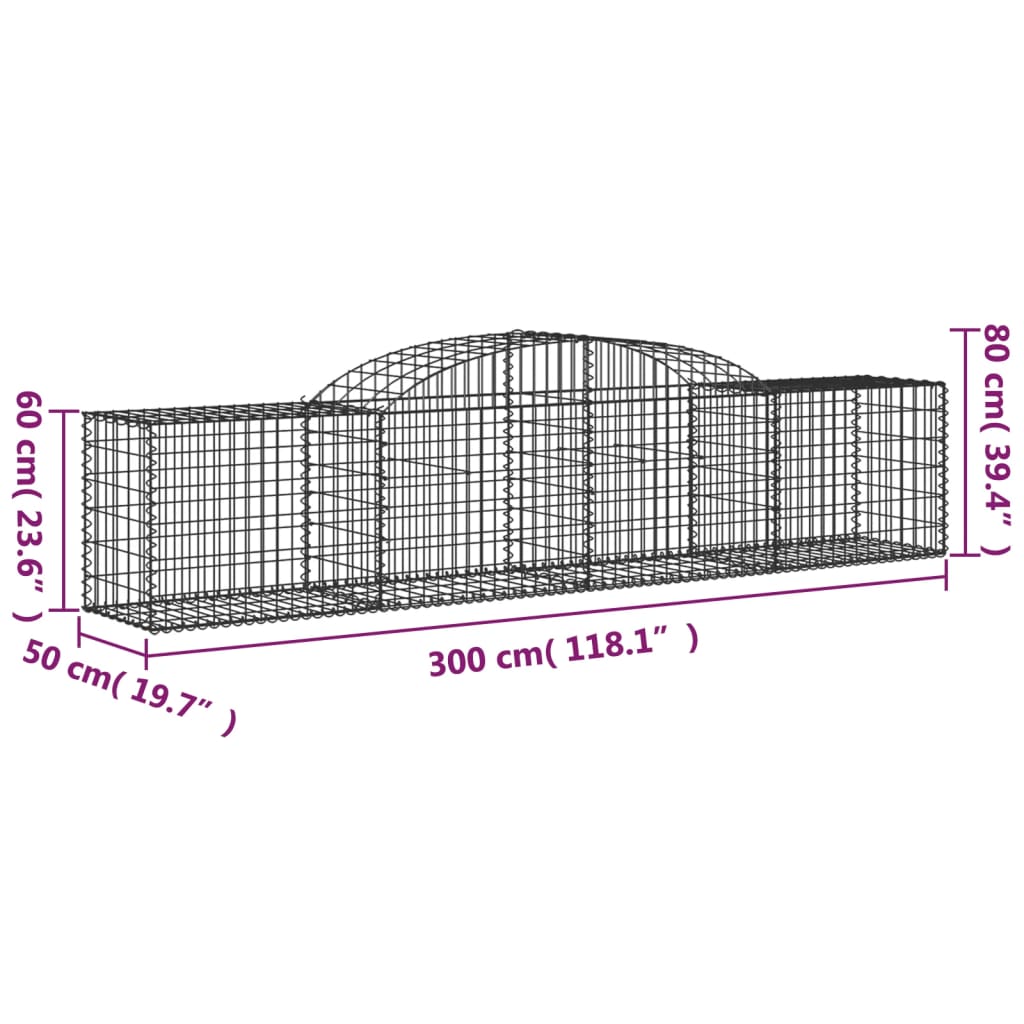 vidaXL Arched Gabion Baskets 13 pcs 300x50x60/80 cm Galvanised Iron