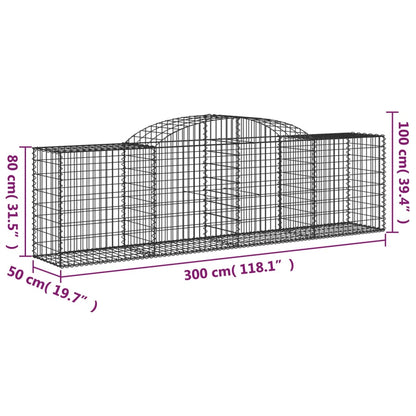 vidaXL Arched Gabion Baskets 2 pcs 300x50x80/100 cm Galvanised Iron