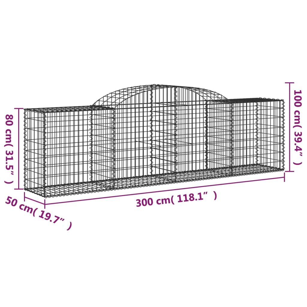 vidaXL Arched Gabion Baskets 5 pcs 300x50x80/100 cm Galvanised Iron