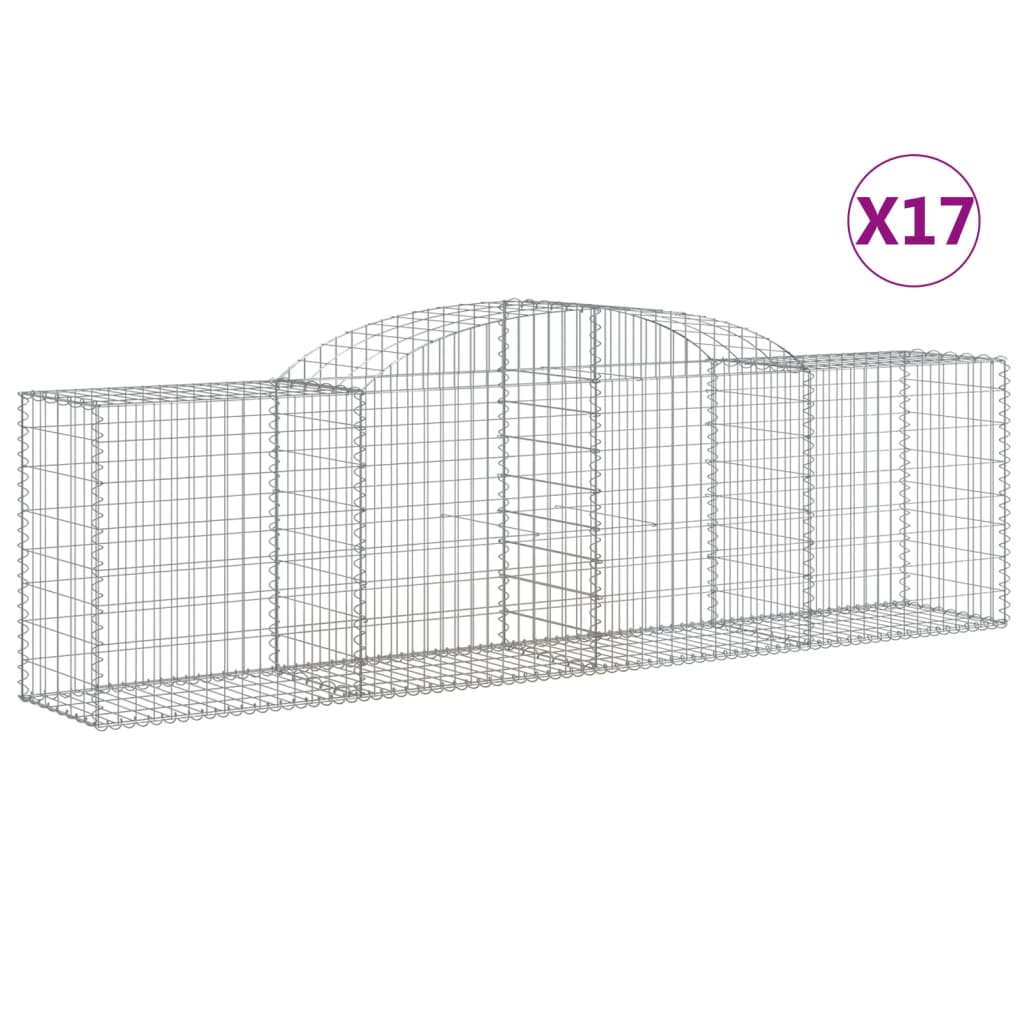 vidaXL Arched Gabion Baskets 17 pcs 300x50x80/100 cm Galvanised Iron