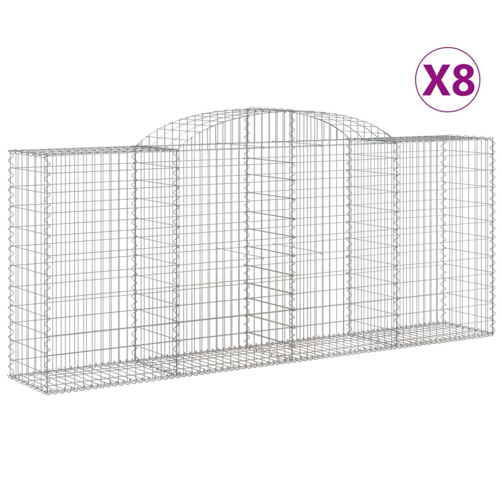 vidaXL Arched Gabion Baskets 8 pcs 300x50x120/140 cm Galvanised Iron