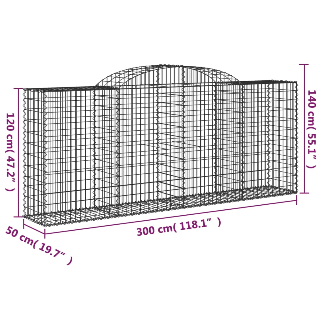 vidaXL Arched Gabion Baskets 11 pcs 300x50x120/140 cm Galvanised Iron