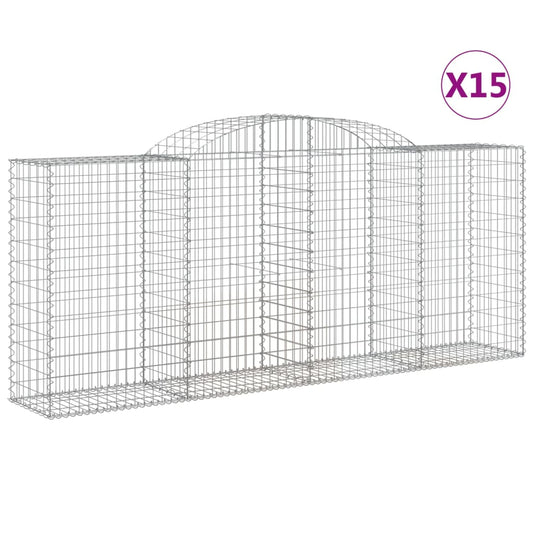 vidaXL Arched Gabion Baskets 15 pcs 300x50x120/140 cm Galvanised Iron