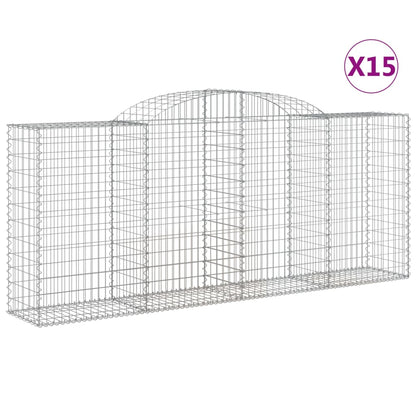vidaXL Arched Gabion Baskets 15 pcs 300x50x120/140 cm Galvanised Iron