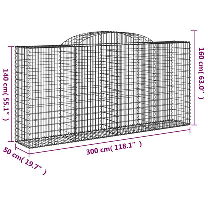 vidaXL Arched Gabion Baskets 2 pcs 300x50x140/160 cm Galvanised Iron