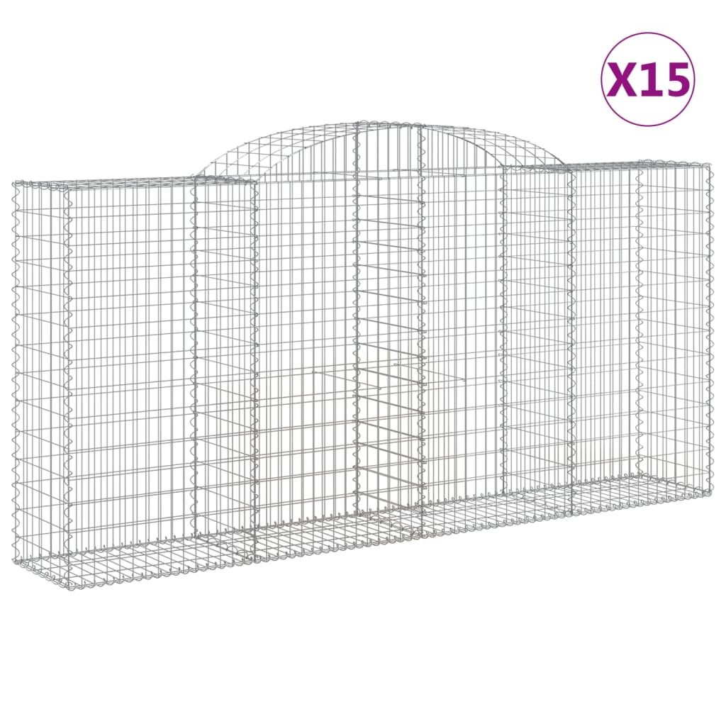 vidaXL Arched Gabion Baskets 15 pcs 300x50x140/160 cm Galvanised Iron