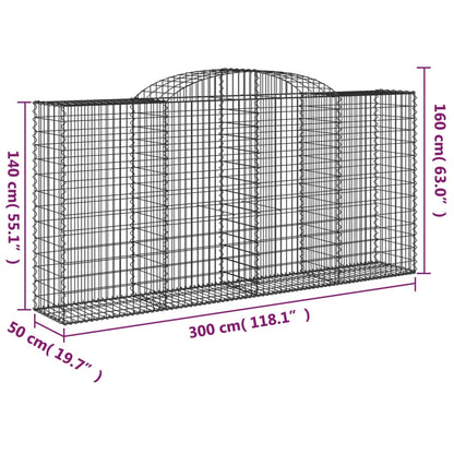 vidaXL Arched Gabion Baskets 15 pcs 300x50x140/160 cm Galvanised Iron
