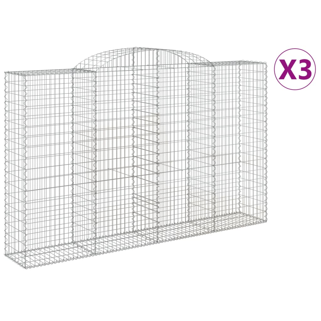 vidaXL Arched Gabion Baskets 3 pcs 300x50x180/200 cm Galvanised Iron