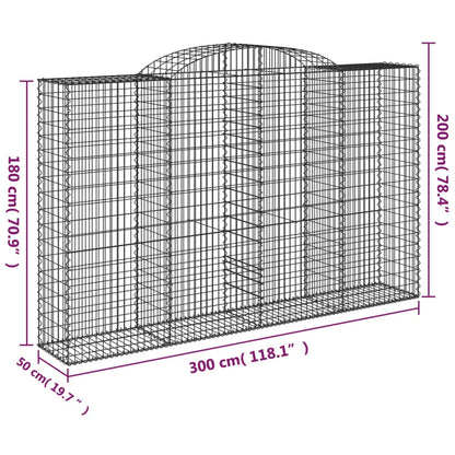 vidaXL Arched Gabion Baskets 3 pcs 300x50x180/200 cm Galvanised Iron