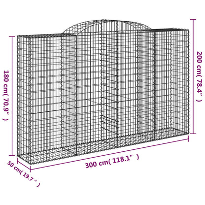 vidaXL Arched Gabion Baskets 15 pcs 300x50x180/200 cm Galvanised Iron