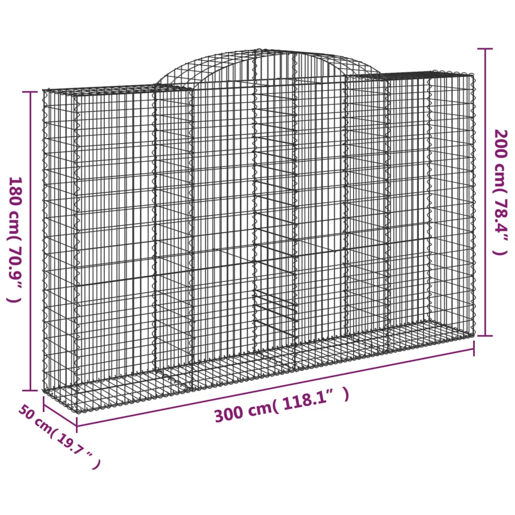 vidaXL Arched Gabion Baskets 17 pcs 300x50x180/200 cm Galvanised Iron