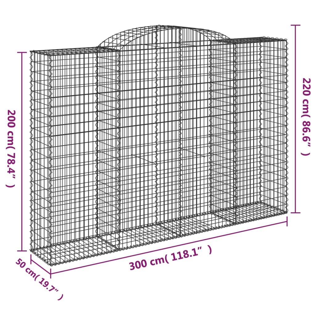 vidaXL Arched Gabion Baskets 10 pcs 300x50x200/220 cm Galvanised Iron
