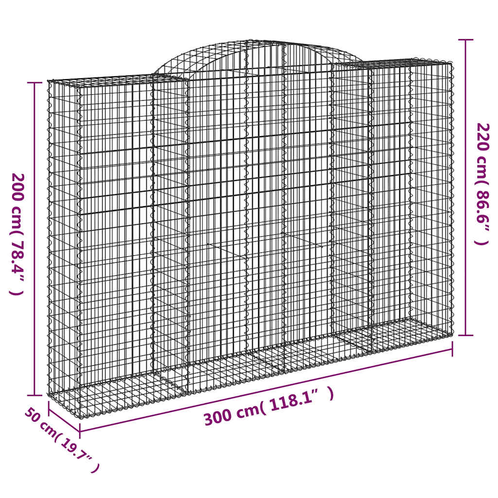 vidaXL Arched Gabion Baskets 12 pcs 300x50x200/220 cm Galvanised Iron