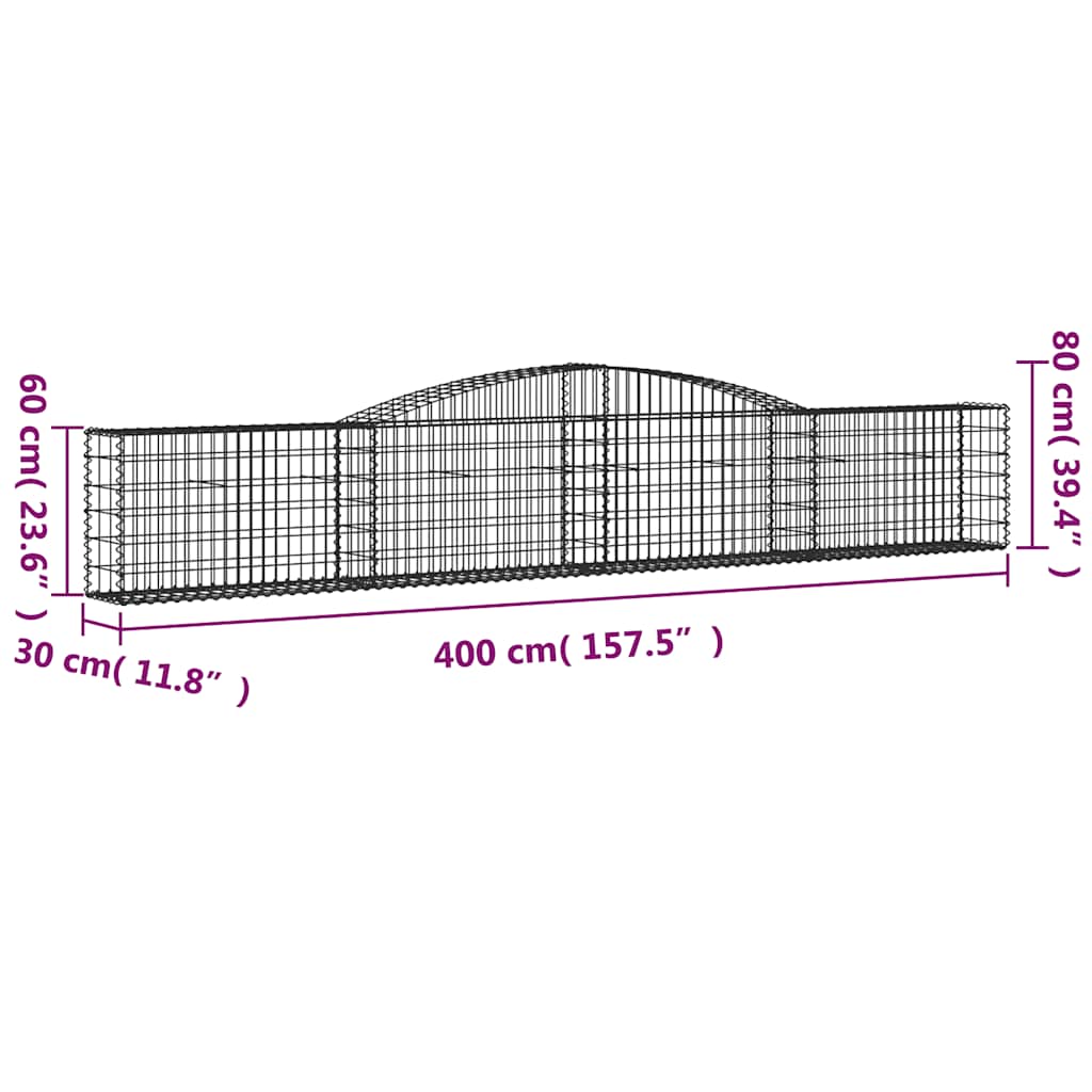 vidaXL Arched Gabion Baskets 4 pcs 400x30x60/80 cm Galvanised Iron