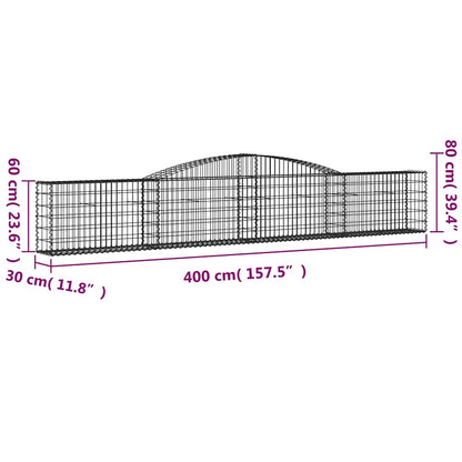 vidaXL Arched Gabion Baskets 4 pcs 400x30x60/80 cm Galvanised Iron