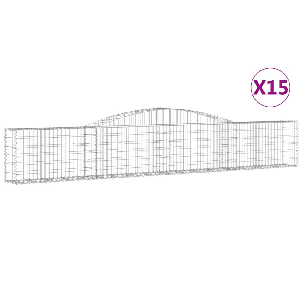 vidaXL Arched Gabion Baskets 15 pcs 400x30x60/80 cm Galvanised Iron