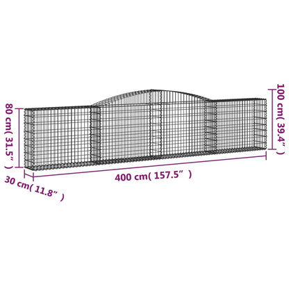 vidaXL Arched Gabion Baskets 3 pcs 400x30x80/100 cm Galvanised Iron
