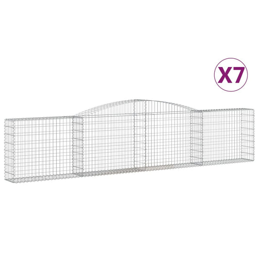 vidaXL Arched Gabion Baskets 7 pcs 400x30x80/100 cm Galvanised Iron
