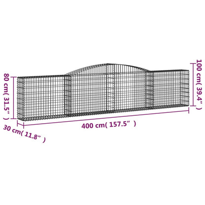 vidaXL Arched Gabion Baskets 7 pcs 400x30x80/100 cm Galvanised Iron