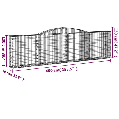 vidaXL Arched Gabion Baskets 8 pcs 400x30x100/120 cm Galvanised Iron