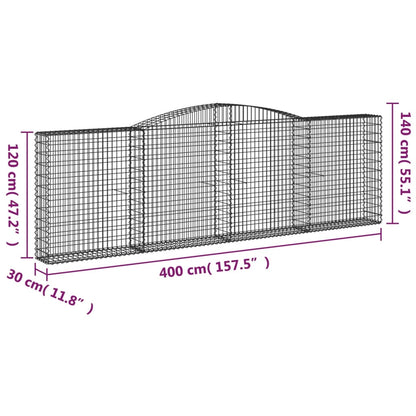vidaXL Arched Gabion Baskets 10 pcs 400x30x120/140 cm Galvanised Iron