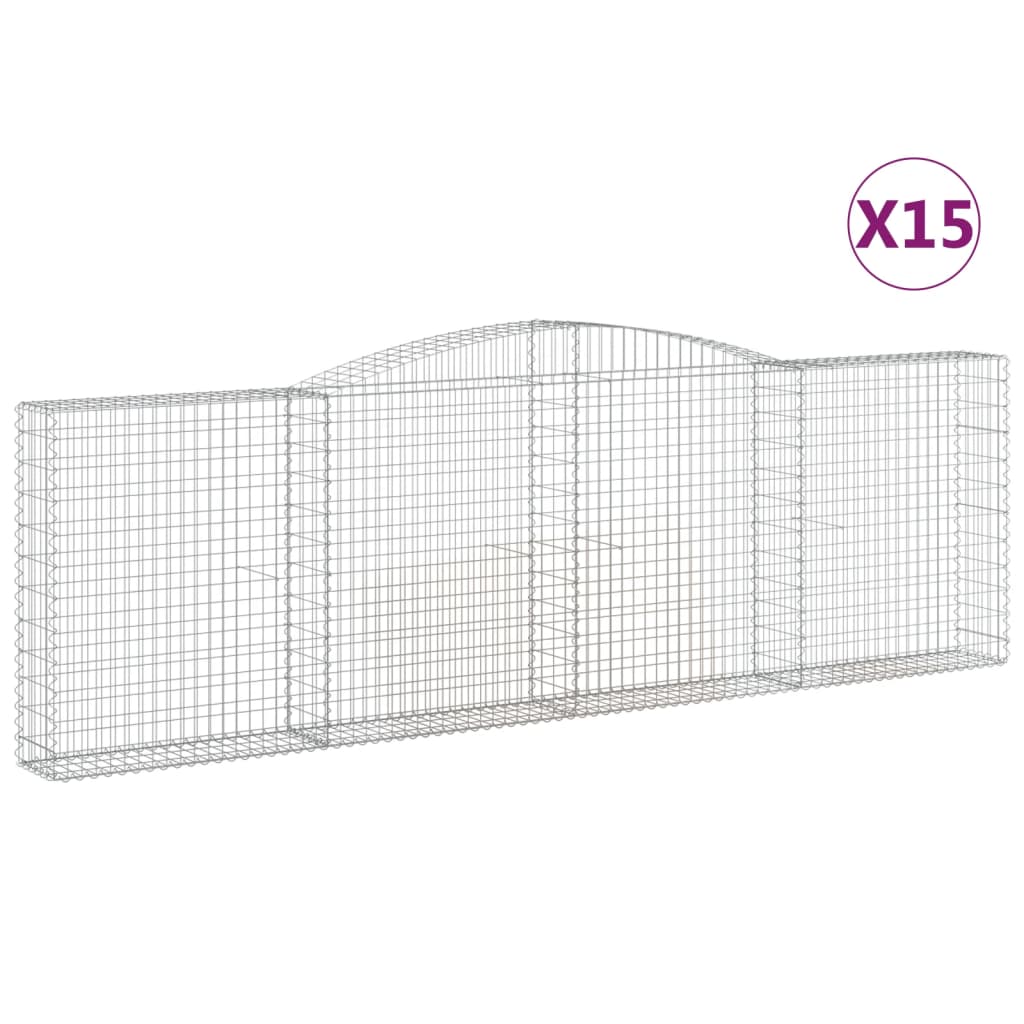 vidaXL Arched Gabion Baskets 15 pcs 400x30x120/140 cm Galvanised Iron