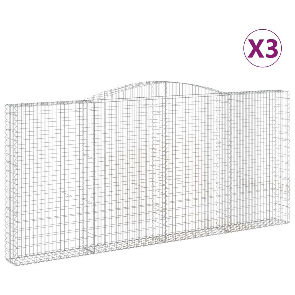 vidaXL Arched Gabion Baskets 3 pcs 400x30x180/200 cm Galvanised Iron