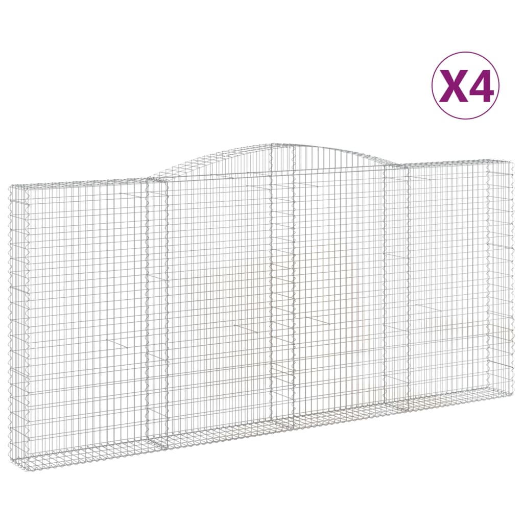 vidaXL Arched Gabion Baskets 4 pcs 400x30x180/200 cm Galvanised Iron