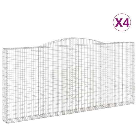 vidaXL Arched Gabion Baskets 4 pcs 400x30x180/200 cm Galvanised Iron