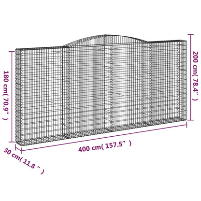 vidaXL Arched Gabion Baskets 8 pcs 400x30x180/200 cm Galvanised Iron