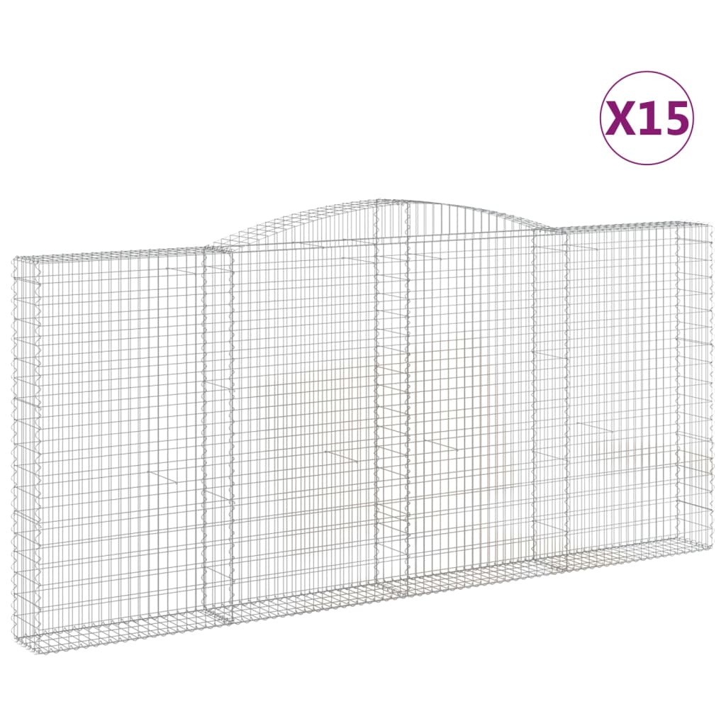 vidaXL Arched Gabion Baskets 15 pcs 400x30x180/200 cm Galvanised Iron