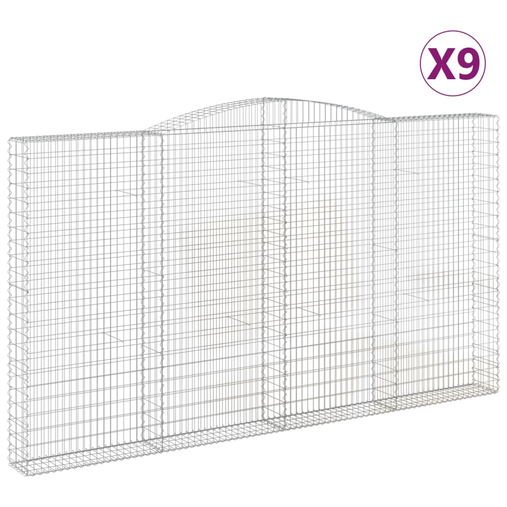 vidaXL Arched Gabion Baskets 9 pcs 400x30x220/240 cm Galvanised Iron