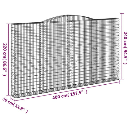 vidaXL Arched Gabion Baskets 15 pcs 400x30x220/240 cm Galvanised Iron