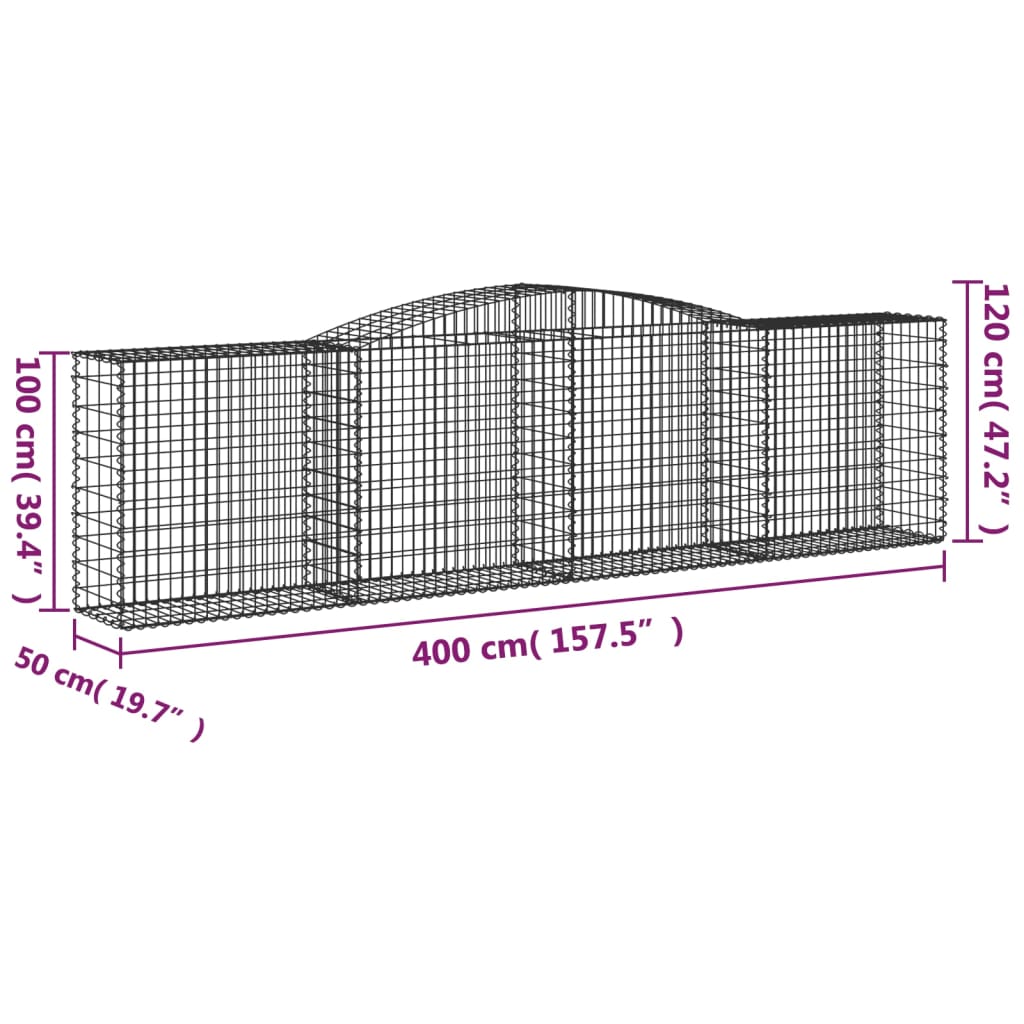 vidaXL Arched Gabion Baskets 8 pcs 400x50x100/120 cm Galvanised Iron