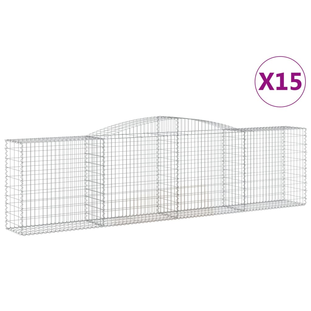 vidaXL Arched Gabion Baskets 15 pcs 400x50x100/120 cm Galvanised Iron