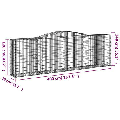 vidaXL Arched Gabion Baskets 6 pcs 400x50x120/140 cm Galvanised Iron