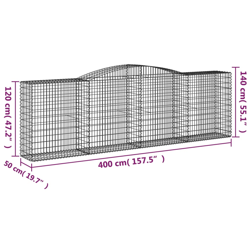 vidaXL Arched Gabion Baskets 9 pcs 400x50x120/140 cm Galvanised Iron