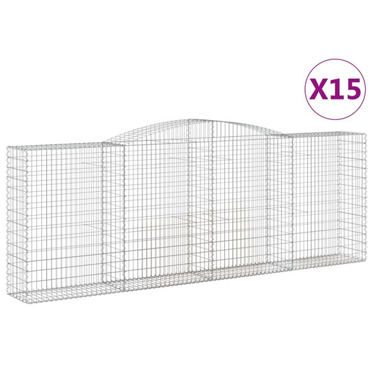 vidaXL Arched Gabion Baskets 15 pcs 400x50x140/160 cm Galvanised Iron