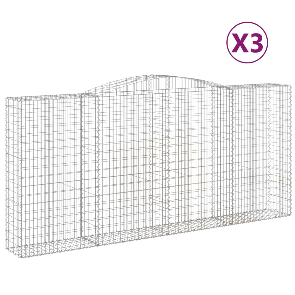 vidaXL Arched Gabion Baskets 3 pcs 400x50x180/200 cm Galvanised Iron