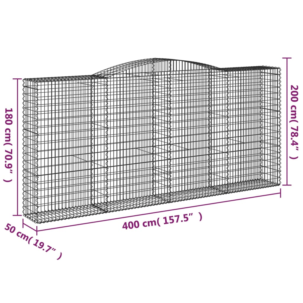 vidaXL Arched Gabion Baskets 3 pcs 400x50x180/200 cm Galvanised Iron