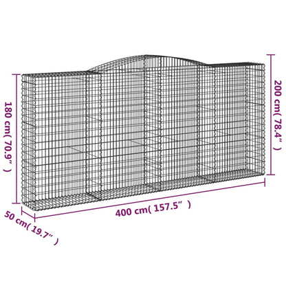 vidaXL Arched Gabion Baskets 3 pcs 400x50x180/200 cm Galvanised Iron