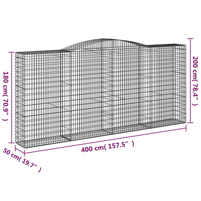 vidaXL Arched Gabion Baskets 4 pcs 400x50x180/200 cm Galvanised Iron