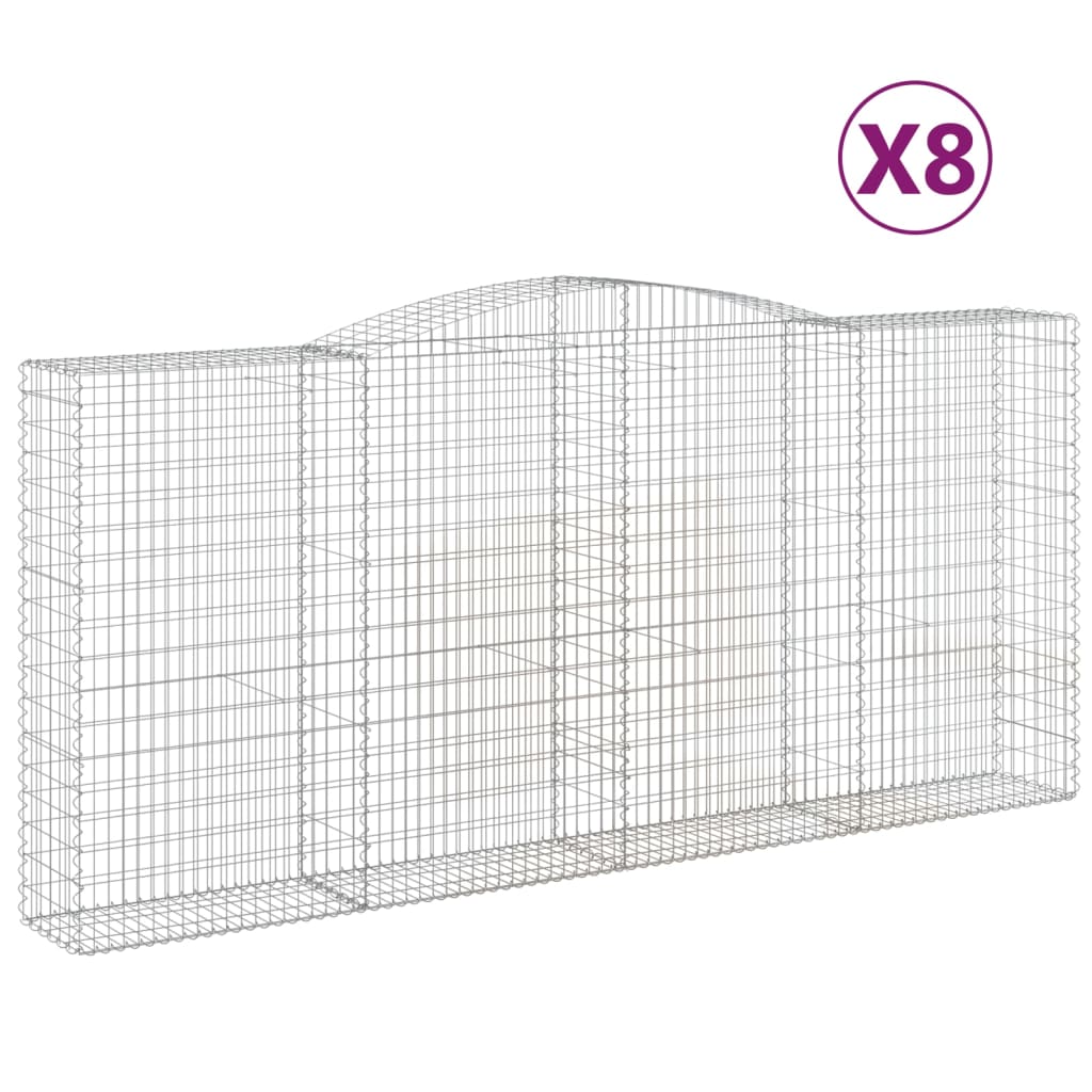 vidaXL Arched Gabion Baskets 8 pcs 400x50x180/200 cm Galvanised Iron