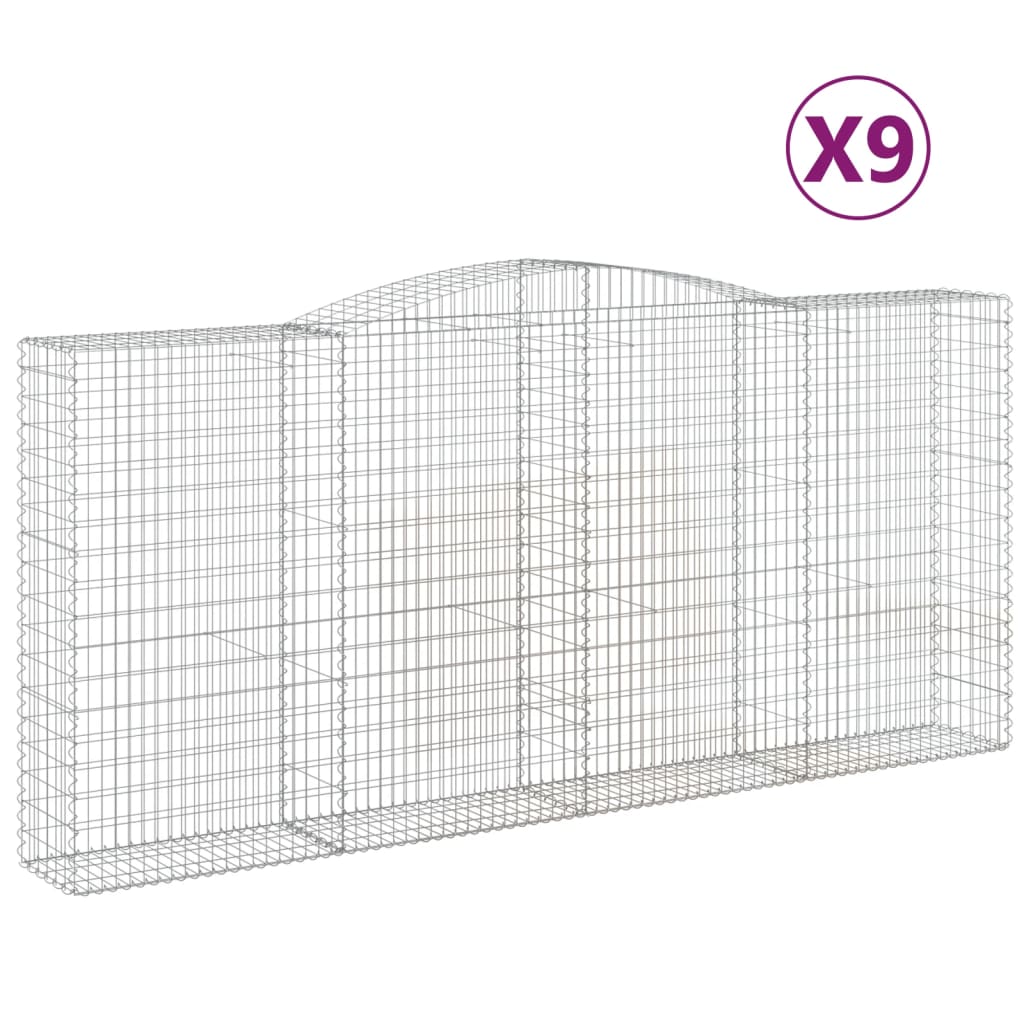 vidaXL Arched Gabion Baskets 9 pcs 400x50x180/200 cm Galvanised Iron